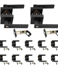 12 Piece Black Finish Passage Door Lever Set With Square Panel For Modern Interior Doors, Easy Grip Handles, Indoor Hardware Kit
