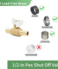 Half Inch PEX Ball Valve With Quarter Turn T Handle Shutoff DZR Lead Free Brass Mini Barb Valve For Half Inch PEX Tubing