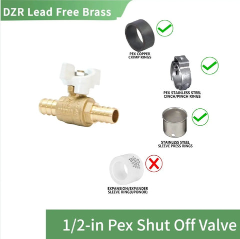 Half Inch PEX Ball Valve With Quarter Turn T Handle Shutoff DZR Lead Free Brass Mini Barb Valve For Half Inch PEX Tubing