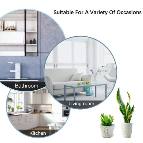 Image showing bathroom, living room, and kitchen setups for Self Adhesive Bathroom Towel Bar 16 Inch Brushed Nickel Stainless Steel No Drilling Wall Mounted Rack Waterproof Stick On Hanger Modern Bathroom Organizer suitability.