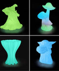 3D printed objects glowing in dark colors green, blue, teal using Glow In The Dark Multicolor PLA Filament Bundle 1.75mm 4 Pack 250g Each.