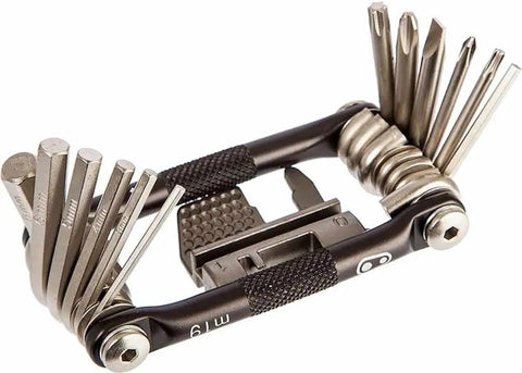 Ride Ready Mini Bike Tools Multi 19 Tool With Case For On The Go Bike Fixes Pro Grade Compact Bicycle Repair Kit shown open