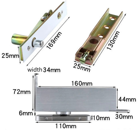 Heavy Duty Pivot Floor Spring Hinge With Hydraulic Door Closer For Zero Drama Install and detailed dimensions for easy fitting.