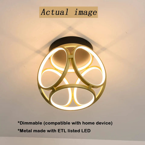 Dope Gold And Black Round LED Flush Mount Light With 2000 Lumen 3000K Warm White Finish illuminated from below