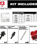 Ultimate 13 Piece Bi Metal Hole Saw Kit With Case For Milwaukee W/ Extra Arbors Pilot Bits 8 Cobalt Cryo Treated Heavy Duty For Steel Wood Fast Cutting. 13-piece kit includes hole saws, arbors, pilot bits, and red hard case.