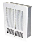 Quiet Forced Air Wall Heater 1000W 120V White with aluminum fan mount for garage and barn heating.