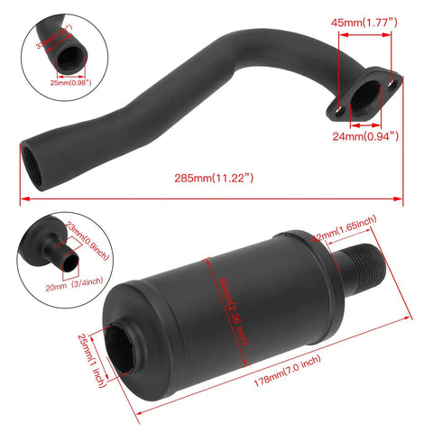 Power Boost Exhaust Pipe Muffler Silencer Kit For Predator 212cc And 196cc Go Karts, black finish pipe and muffler dimensions
