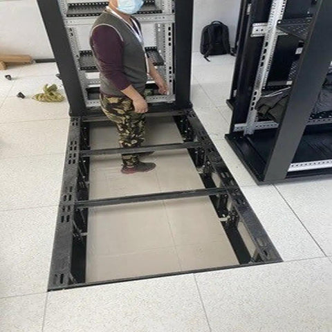 Heavy Duty Adjustable Height Server Rack Base Stand Built Rock Solid On Cold Rolled Steel For No Sweat Raised Floor Riser Setup And Boss Grade Eight Hundred Kilogram Static Load Support with visible frame and height adjustment mechanism.