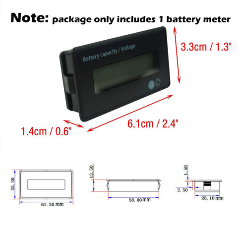 DC 12V 24V 36V 48V 72V Battery Meter And Capacity Voltage Monitor With 3 In 1 Function And Low Battery Alarm For Cars Boats RVs Trucks And Solar Setups Real Time Voltage And Capacity Readout, black 61.3mm x 33.3mm panel