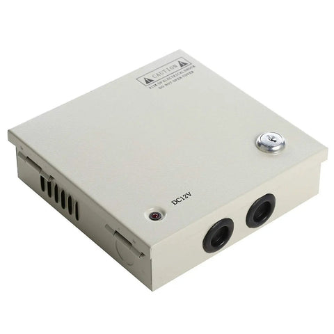 4 Channel 12V DC Power Supply Box With Individually Fused Ports Delivering 5 Amps Per Channel For CCTV, LED And All 12V DC Devices