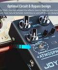 Digital Reverb Guitar Pedal With Nine Modes Including Spring Church Plate Shimmer And More MOD Control And Trail Bypass Atmosphere R14 showing controls next to guitar.
