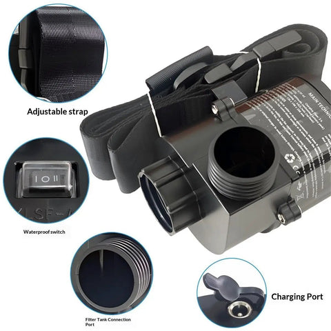 Dual Speed Rechargeable Powered Air Supplied Full Face Respirator With Long Tube Gas Mask For Paint Spraying Welding Chemicals Dust Fumes And Pesticides Industrial Grade Gear, black adjustable strap