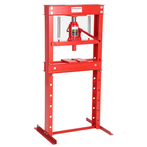 Beast 20 Ton Heavy Duty Hydraulic H Frame Shop Press With Adjustable Height Table And Metal Stamping Plates For Auto Repair Metalworking And Manufacturing Red