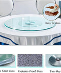 Heavy Duty Tempered Glass Lazy Susan Turntable with easy-to-clean surface on a dining table, ideal for parties and cookouts.