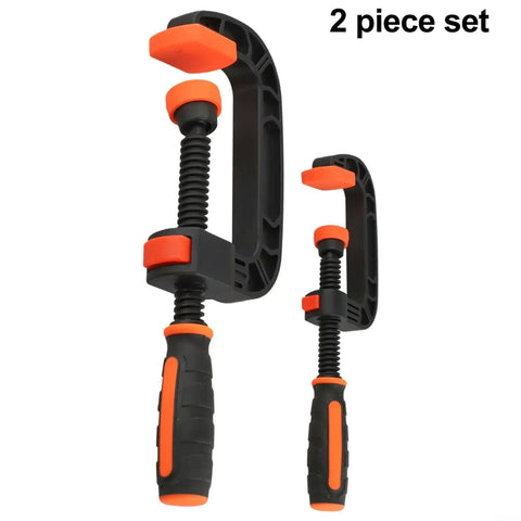 Two Piece Quick Release G Clamps Set For Woodworking With Plastic Jaw Bar Design Easy Trigger Mechanism in 2 inch and 3 inch sizes.