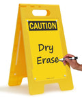 Blank Caution Folding Floor Sign 25 By 12 Inches Double Sided Dry Erase Plastic Sign With Built In Handle Write On Surface Grab And Go Portable Durable Great For Temporary Hazards And Safety Messages, yellow caution side