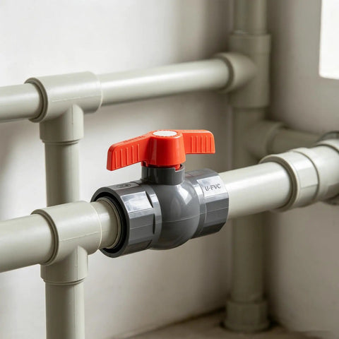 1/2 Inch SCH80 PVC Ball Valve 12 Pack Socket X Socket Shut Off For Irrigation And Pool Plumbing with orange handle and gray body