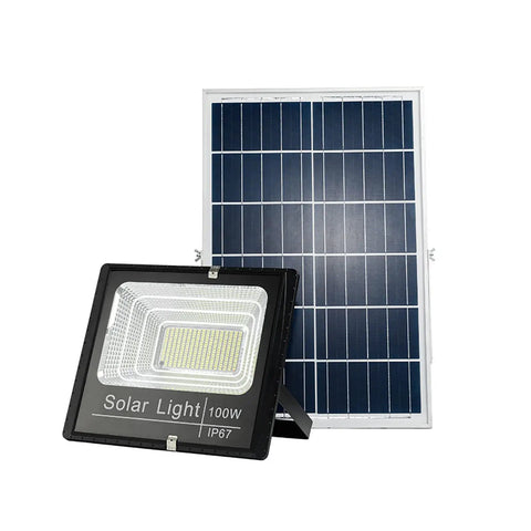 Solar Light Outdoor Garden Flood Light 150W 200W 300W Led Super Bright, 100W flood light with solar panel and adjustable stand.