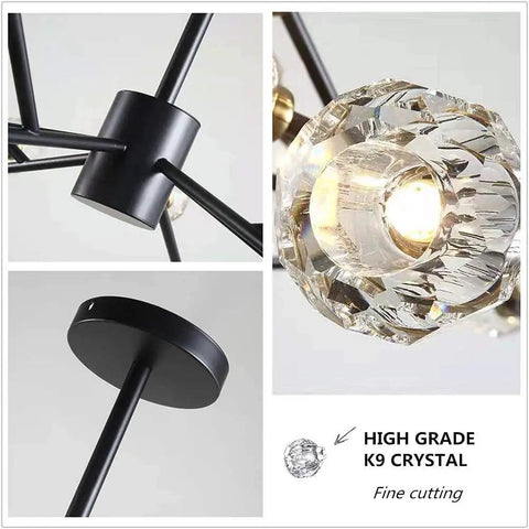 Close-up details of 42 Inch Crystal Chandelier Modern Ceiling Light Fixture With 18 Lights For Dining Room G9 Bulbs Included