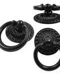 8 Pack Vintage Bronze Drop Ring Knobs For Furniture Drawers Single Hole Ring Pull Handles With Intricate Patterns 1 Inch Diameter
