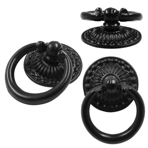 8 Pack Vintage Bronze Drop Ring Knobs For Furniture Drawers Single Hole Ring Pull Handles With Intricate Patterns 1 Inch Diameter