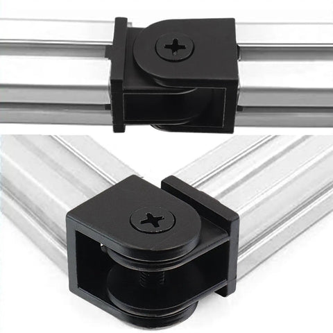 Beefy Eight Pack 2020 Series Aluminum Pivot Joint Brackets For 6mm Slot Extrusions Black Heavy Duty 20x20x28mm Rotates 180 Degrees Multiple Connection Angles For DIY Frames And Projects, black pivot bracket on aluminum extrusion