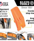 Diagram of Klein Tools alignment tab for Aluminum Conduit Bender With Angle Setter And Wide Foot Pedal For 3/4-Inch EMT And 1/2-Inch Rigid.
