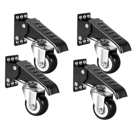 Bombproof Retractable Workbench Casters four piece pedal lift wheel set with sturdy iron build and smooth rolling design.