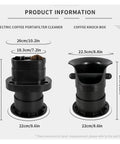 No Sweat Heavy Duty Electric Coffee Knock Box With Automatic Ground Disposal For Large Capacity Espresso Bars and dimensions shown.