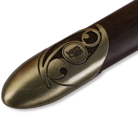 Close-up of the ridged guard on Flexible 28 Inch Tai Chi Sword With Matte Stainless Steel Blade Rust Resistant And Smooth Flow For Martial Arts