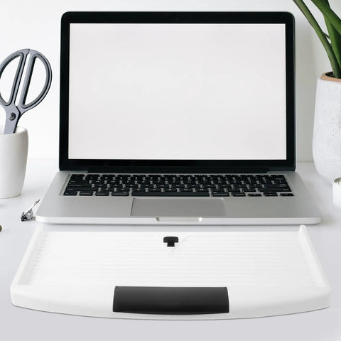 Slick Under Desk Keyboard Tray With Smooth Slide Out Drawer And Ergonomic Wrist Rest, designed for seamless home office use.