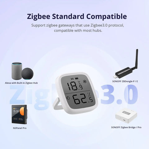Zigbee Indoor Temperature And Humidity Sensor With LCD Display SNZB-02D Smart Hygrometer Works With Alexa And Google Home For Real Time Remote Monitoring And Home Automation ZigBee 3.0 Hub Required 1 Pack with LCD display