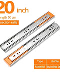 Full Extension Drawer Slides 10 To 22 Inches Stainless Steel Three Section Drawer Slide System shown in 20-inch length