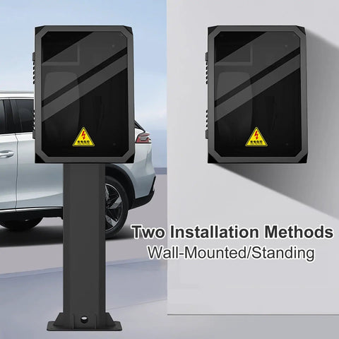 Heavy Duty Outdoor EV Charger Enclosure Floor Standing Charging Station Box With Key Locks showing wall-mounted and standing options.