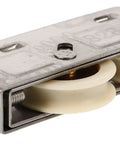 Close-up of Heavy Duty Stainless Steel Track Roller That Glides Like Butter For Sliding Door Replacement Wheel, 22mm, nylon core.