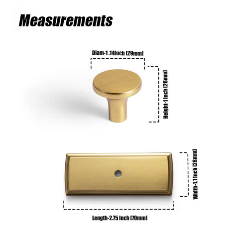 Antique Brass Cabinet Knob With Backplate, 1.1 Inch Diameter, Top Notch Zinc Alloy Hardware, Rust Resistant, Brushed Gold Finish