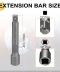 Heavy Duty 1/2 Inch Drive Deep Impact Socket Set Featuring a Massive 19mm Metric Size With A Long 5 Inch Extension Bar And Ratchet Wrench For Tightening Heavy Hex Bolts And Nuts Smoothly, 125mm 1/2" drive CR-MO steel extension bar