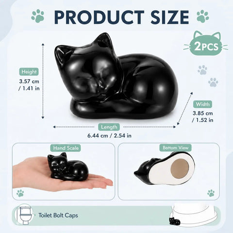 Straight Up Adorable Cat Shaped Ceramic Toilet Bolt Covers Plus Decorative Screw Knob Caps For Quick Bathroom Hardware Refresh Sturdy Anchor Cup Design That Keeps Your Restroom Looking Fresh size dimensions and hand scale view.