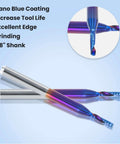 O-flute CNC router bits, two pieces, 1/8 inch shank, tungsten carbide with nano blue coating