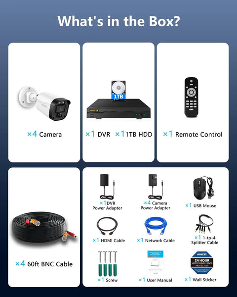 Components of 5MP Full HD Wired Outdoor Security Camera System For 24 Seven Home Surveillance With IR Night Vision Up To 80 Feet And Weather Ready Cameras With Plug And Play Setup