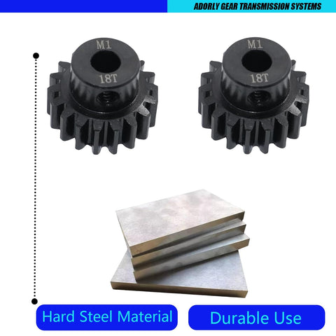 6491X 18T Pinion Gear 1.0 Metric Pitch Fits 5mm Shaft For Steel Spur Gears CNC Machined Hard Steel Durable Upgrade Parts 2 Pack