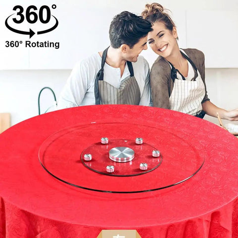 Round Lazy Susan Turntable For Dining Tables 20 To 43 Inches Smooth 360 Degree Rotating Serving Tray Clear Tempered Glass