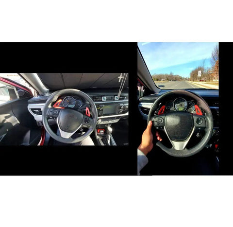 Aluminum Paddle Shifter Kit for Toyota Camry 2012-2016 and Corolla 2014-2018, CNC Billet Sport Shifters installed on steering wheel