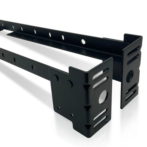 Universal Footboard Extension Brackets For Bed Frames Knockout Fix Hardware Kit Bolt On Design, black steel brackets, 406mm size.