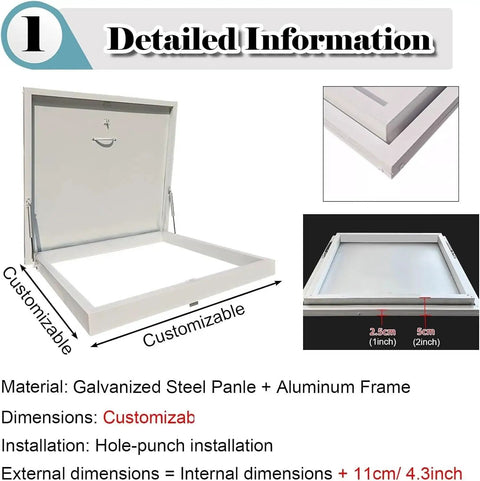Customizable Roof Access Hatch Door For Attic Skylight Cover And Maintenance Hatch Weatherproof Aluminum Frame Replacement And New Install For Factory Warehouse Or Home Multiple Size Options, galvanized steel panel