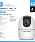 4MP WiFi Indoor Camera With Baby Monitor, Human And Pet Detection, Motion Tracking, Two Way Audio, Pan Tilt, Night Vision
