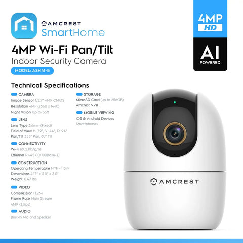 4MP WiFi Indoor Camera With Baby Monitor, Human And Pet Detection, Motion Tracking, Two Way Audio, Pan Tilt, Night Vision