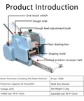 Game Changing Electric Automatic Dumpling Wrapper Maker With 8Cm Round Mold And Rock Solid 140W Motor, showing dough feed and conveyor features.