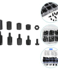 Nylon Standoff And Screw Kit 180 Piece With Nuts For Easy Install Hex Spacers Built For Automotive And Large Projects No Fuss Quick Install Durable Hardware Set For DIY Electronics And Mounting Needs. black nylon M3 standoff spacer kit with assorted screws and nuts, 180 pieces, in organizer box