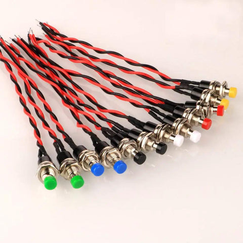 12 Pack 7mm Prewired Momentary Push Buttons SPST NO NC 2-Pin for Model Railways Hobby in various colors